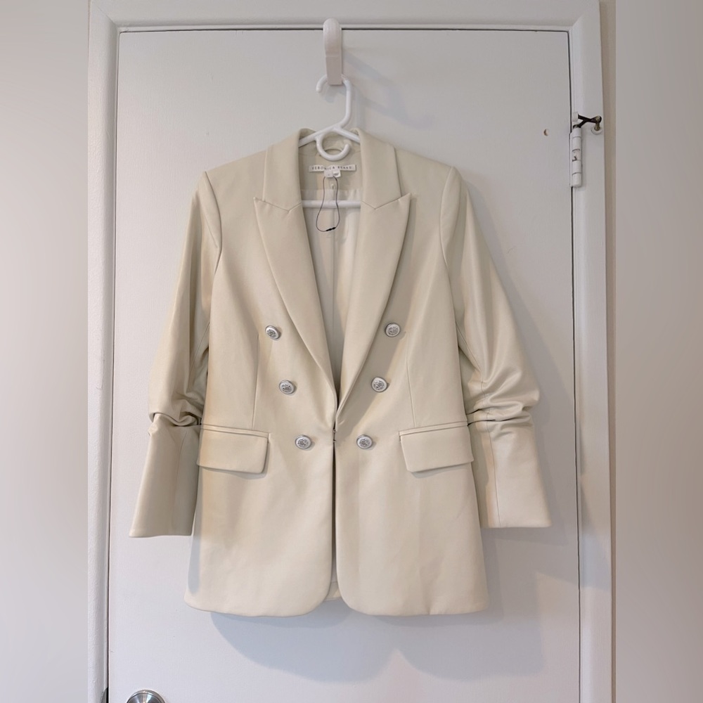 SOLD - NEW WITHOUT TAGS VERONICA BEARD Beacon Dickey Faux Leather Ecru Jacket 4 - Picture 11 of 15